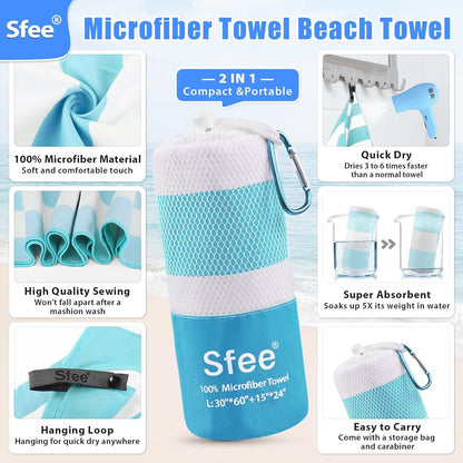 2 Pack Microfiber Travel Towel, Quick Dry Camping Towel Super Absorbent Compact Lightweight Sports Gym Towels Set for Gym, Hiking, Pool, Backpacking, Bath, Yoga
