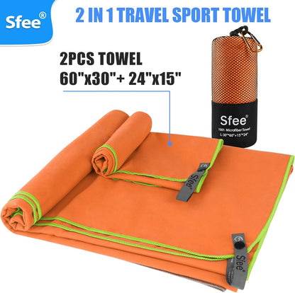 2 Pack Microfiber Travel Towel, Quick Dry Camping Towel Super Absorbent Compact Lightweight Sports Gym Towels Set for Gym, Hiking, Pool, Backpacking, Bath, Yoga