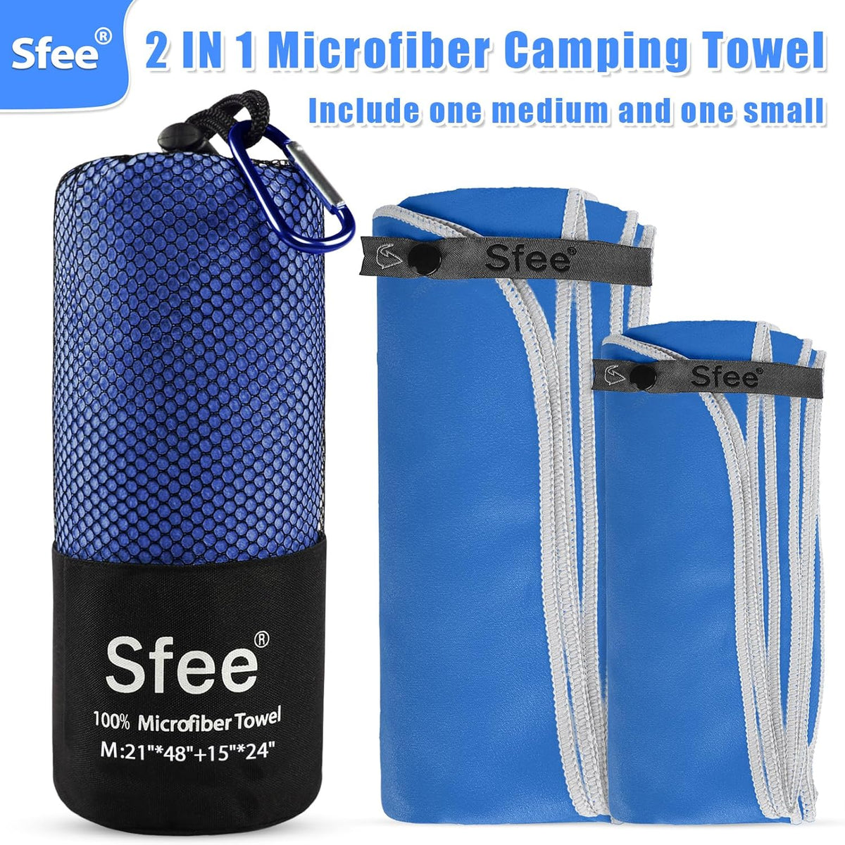 2 Pack Microfiber Travel Towel, Quick Dry Camping Towel Super Absorbent Compact Lightweight Sports Gym Towels Set for Gym, Hiking, Pool, Backpacking, Bath, Yoga