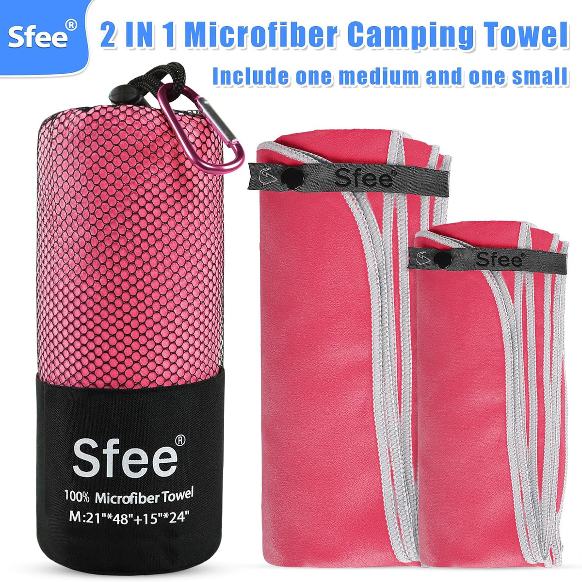 2 Pack Microfiber Travel Towel, Quick Dry Camping Towel Super Absorbent Compact Lightweight Sports Gym Towels Set for Gym, Hiking, Pool, Backpacking, Bath, Yoga