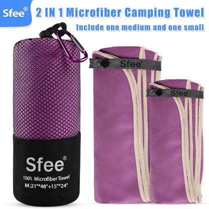 2 Pack Microfiber Travel Towel, Quick Dry Camping Towel Super Absorbent Compact Lightweight Sports Gym Towels Set for Gym, Hiking, Pool, Backpacking, Bath, Yoga