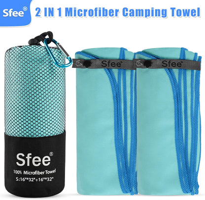 2 Pack Microfiber Travel Towel, Quick Dry Camping Towel Super Absorbent Compact Lightweight Sports Gym Towels Set for Gym, Hiking, Pool, Backpacking, Bath, Yoga