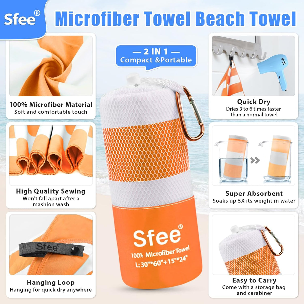 2 Pack Microfiber Travel Towel, Quick Dry Camping Towel Super Absorbent Compact Lightweight Sports Gym Towels Set for Gym, Hiking, Pool, Backpacking, Bath, Yoga