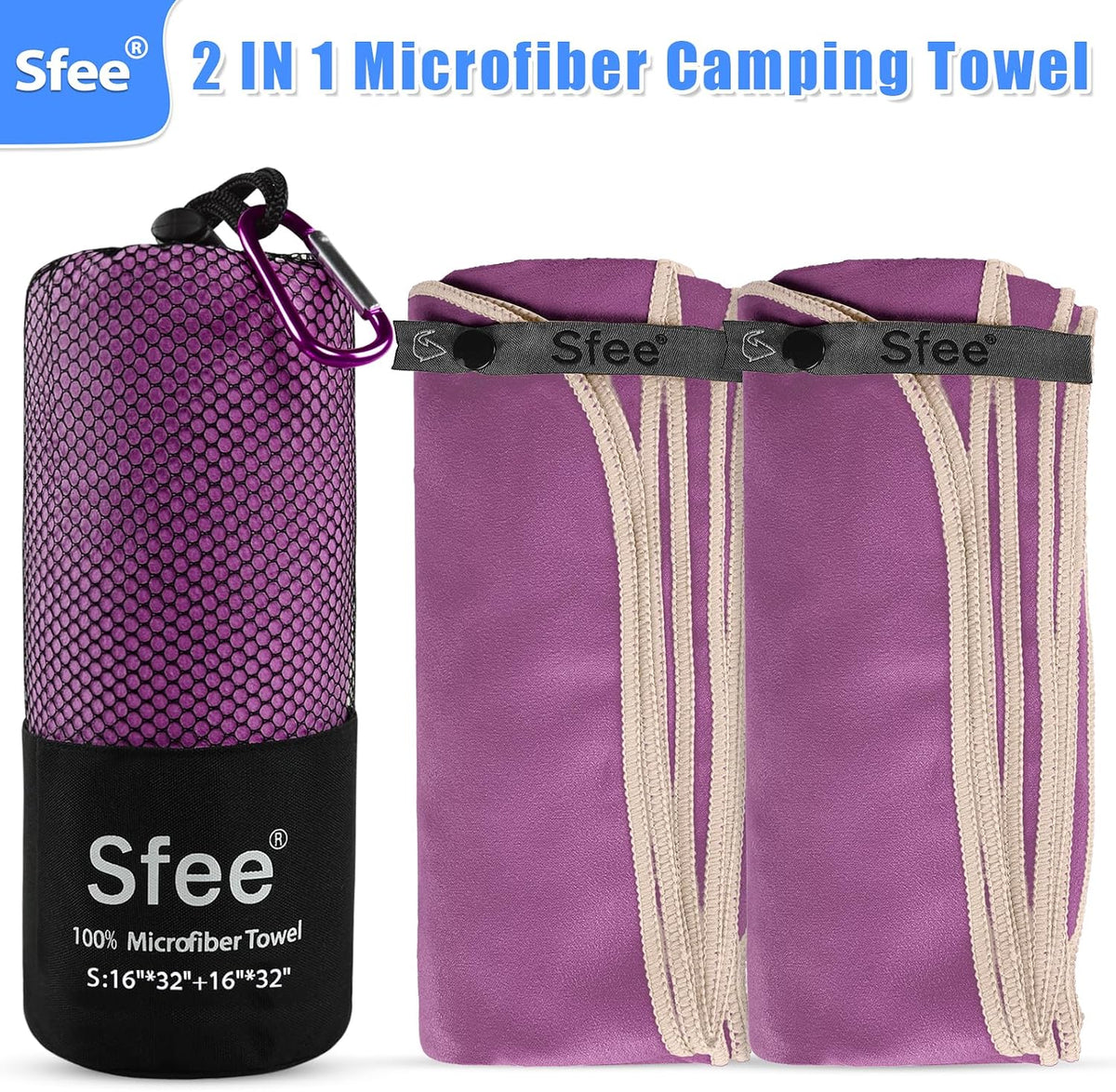 2 Pack Microfiber Travel Towel, Quick Dry Camping Towel Super Absorbent Compact Lightweight Sports Gym Towels Set for Gym, Hiking, Pool, Backpacking, Bath, Yoga