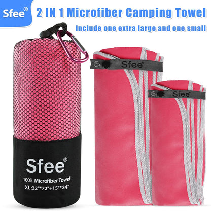 2 Pack Microfiber Travel Towel, Quick Dry Camping Towel Super Absorbent Compact Lightweight Sports Gym Towels Set for Gym, Hiking, Pool, Backpacking, Bath, Yoga