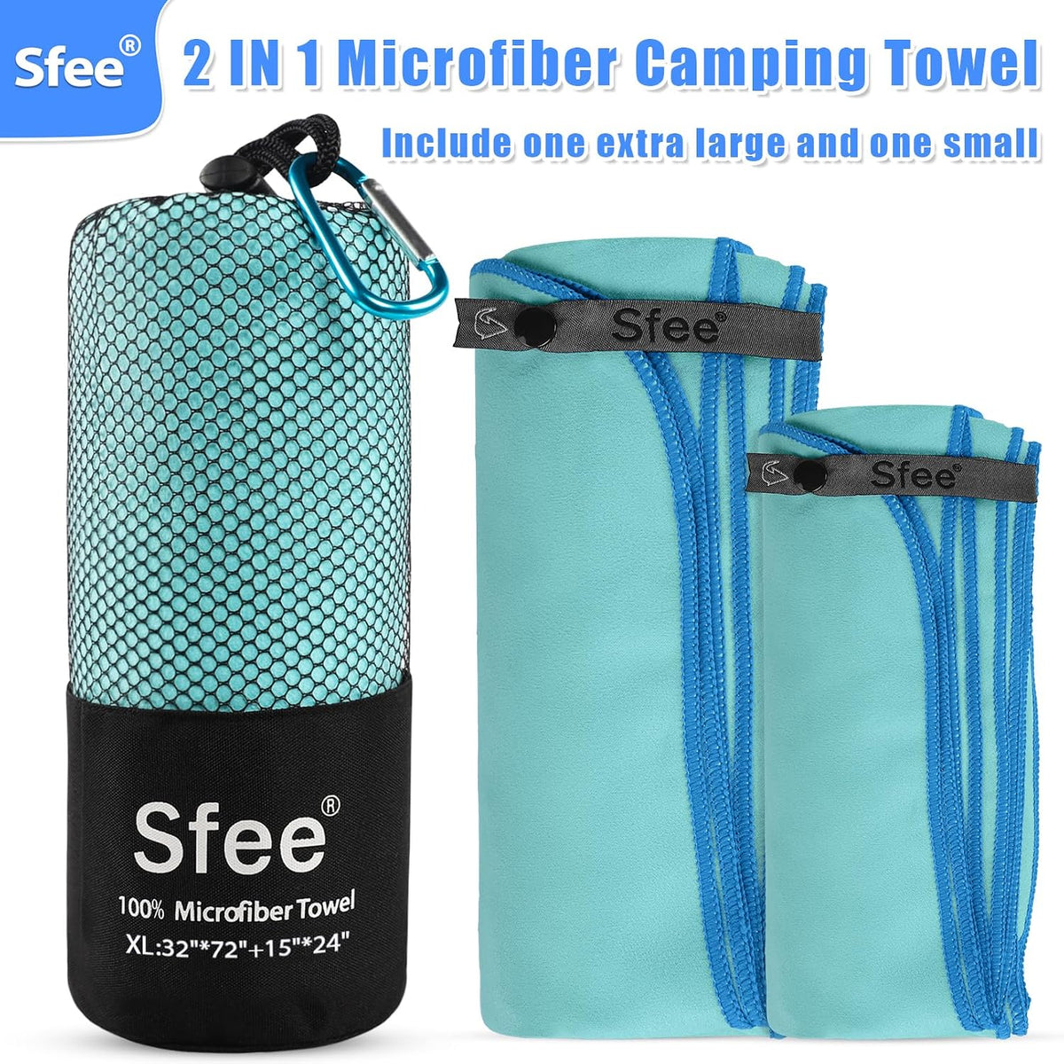 2 Pack Microfiber Travel Towel, Quick Dry Camping Towel Super Absorbent Compact Lightweight Sports Gym Towels Set for Gym, Hiking, Pool, Backpacking, Bath, Yoga