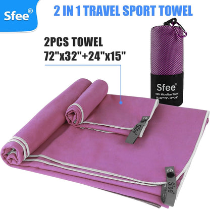 2 Pack Microfiber Travel Towel, Quick Dry Camping Towel Super Absorbent Compact Lightweight Sports Gym Towels Set for Gym, Hiking, Pool, Backpacking, Bath, Yoga