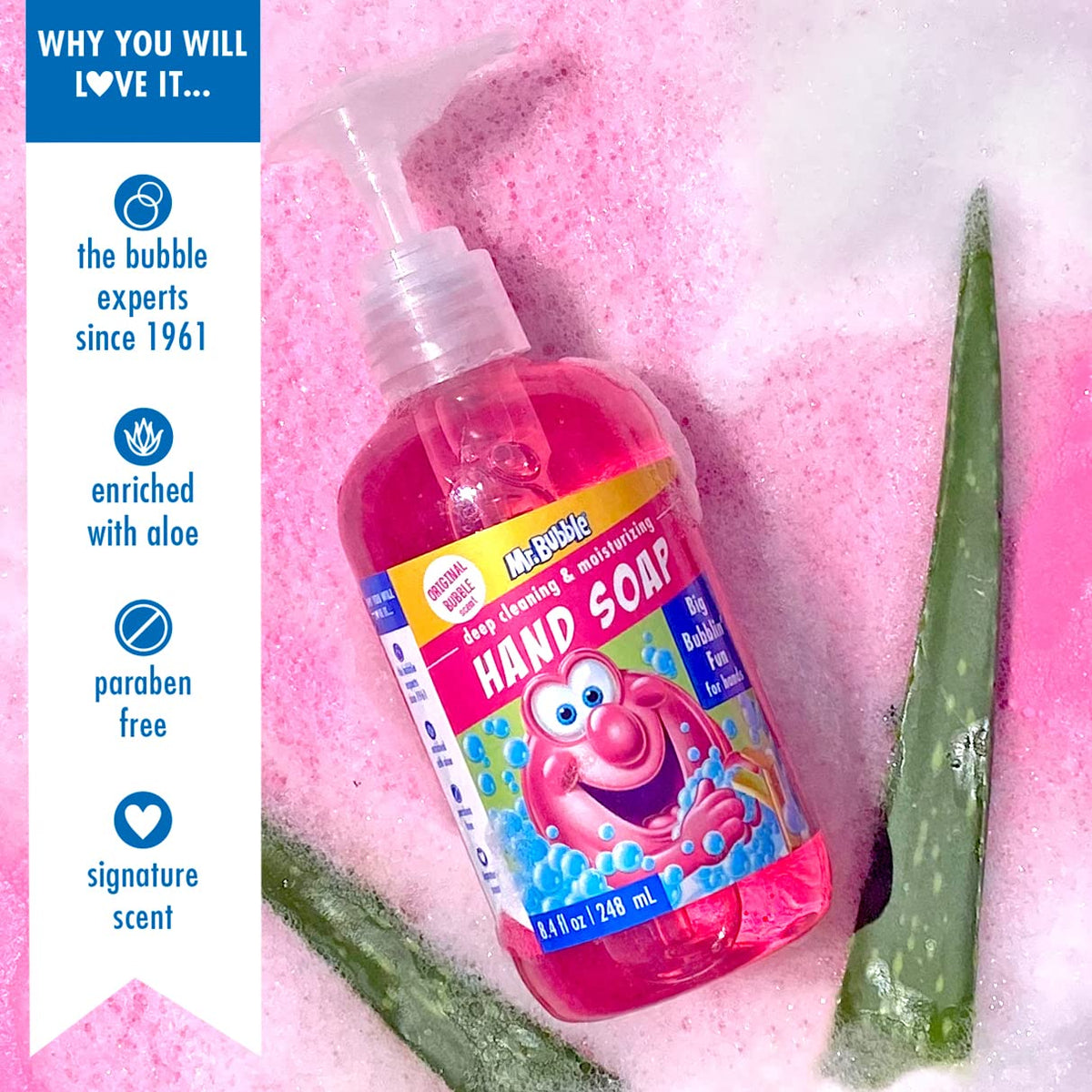 Kids Moisturizing Hand Soap, Gentle Sensitive Skin Formula Enriched with Nourishing Aloe Vera - Original Bubble Scent (Pack of 3 Bottles, 8.4 Fl Oz Each)