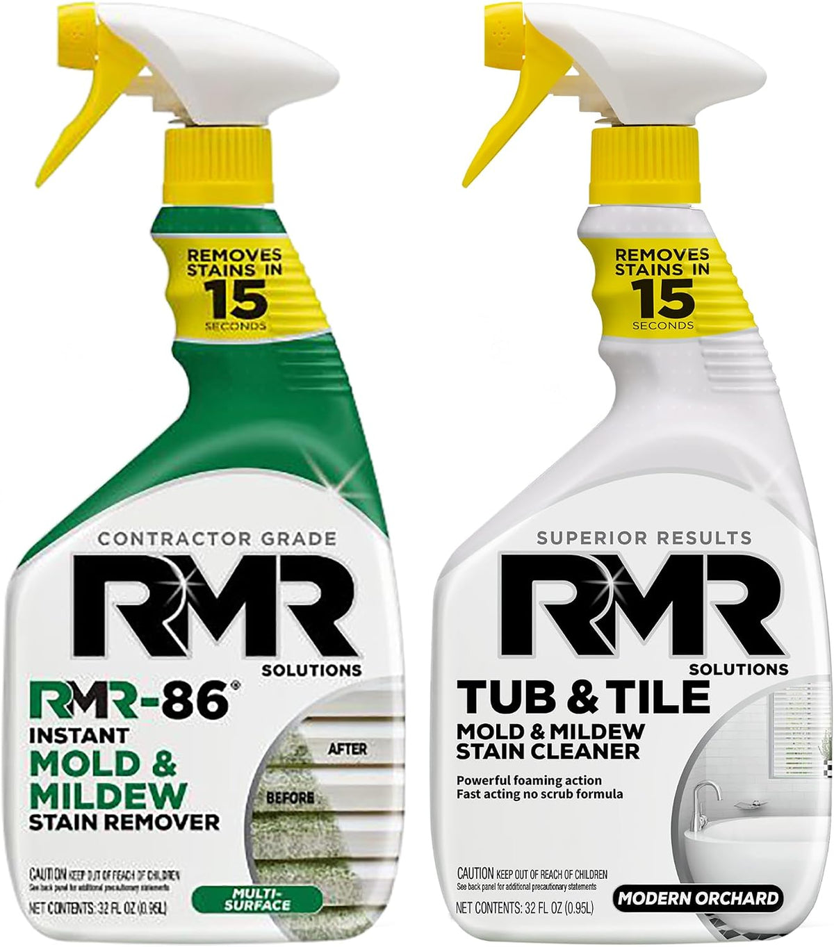 RMR Complete Mold & Mildew Stain Eraser System – No-Scrub Tub & Tile Cleaner + Instant Mold & Mildew Stain Remover Spray, Indoor/Outdoor Bathroom, Shower, Siding, & Deck Cleaning Kit, 2–32 Oz Bottles
