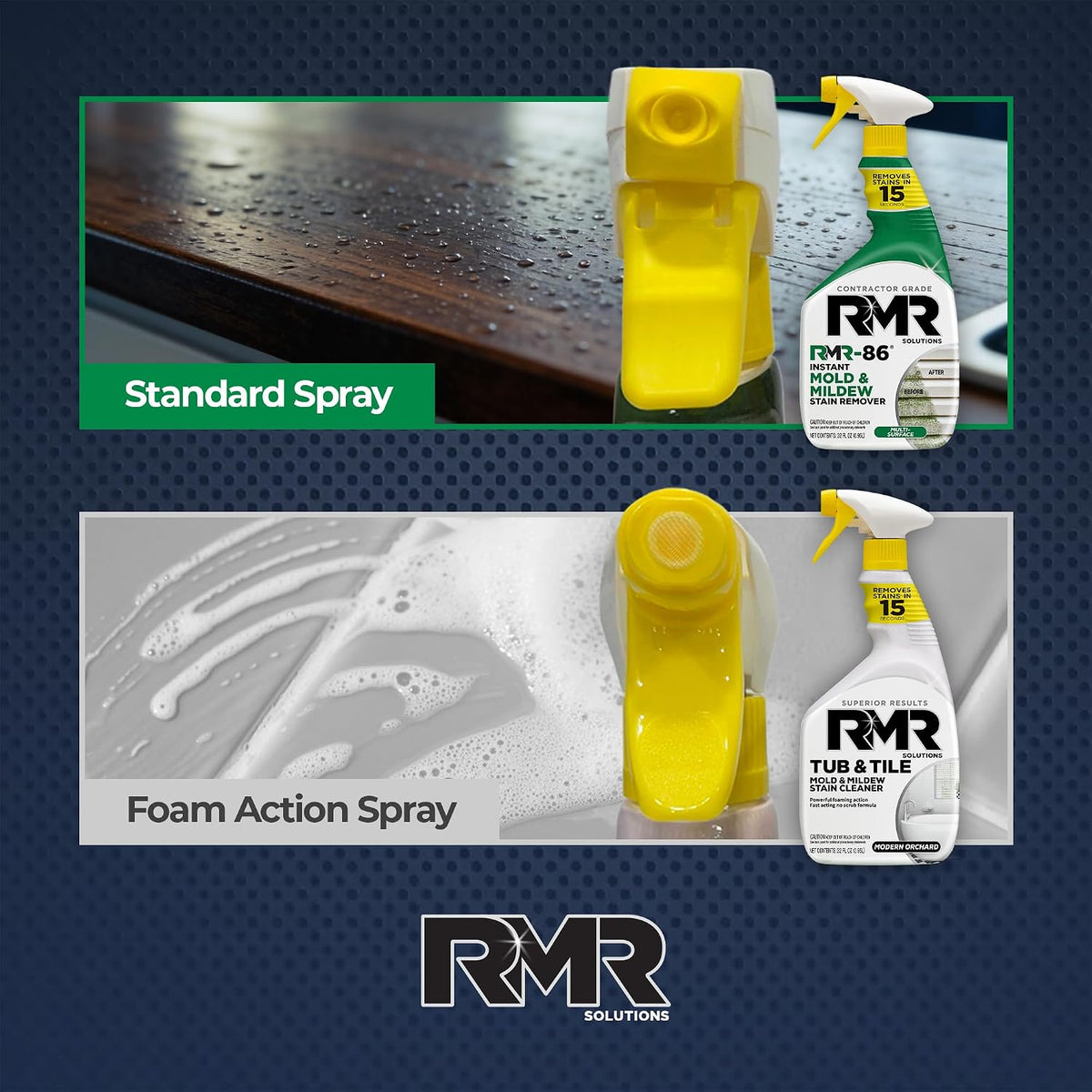 RMR Complete Mold & Mildew Stain Eraser System – No-Scrub Tub & Tile Cleaner + Instant Mold & Mildew Stain Remover Spray, Indoor/Outdoor Bathroom, Shower, Siding, & Deck Cleaning Kit, 2–32 Oz Bottles