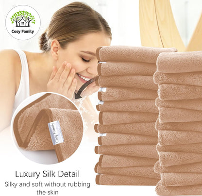 Ultra Soft Microfiber Absorbent Hand Towel, Silk Hemming Towels for Bathroom - Quick Drying - Perfect for Bath, Fitness, Gym, Shower, Hotel, and Spa - 16x28 Inch, Warm Color