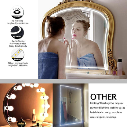 LED Vanity Mirror Lights, Hollywood Style Makeup Lighting, 10FT/6000K/Dimmable/12V Adapter/Self-Adhesive Strip Lights for Mirror, Lighting for Makeup Vanity Table & Bathroom Mirror