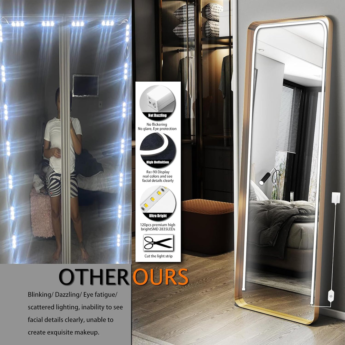 LED Vanity Mirror Lights, Hollywood Style Makeup Lighting, 10FT/6000K/Dimmable/12V Adapter/Self-Adhesive Strip Lights for Mirror, Lighting for Makeup Vanity Table & Bathroom Mirror