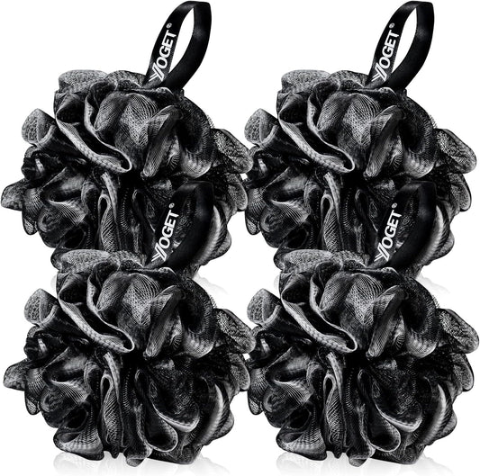 Yoget Bath Loofah Sponge, 4 Pack Black 60G Bath Sponges Body Scrubbers | Loofa for Rich Lathr Foam, Quick-Dry, All Skin Body Wash Luffa For Men Women, Black Loofah With White Trim