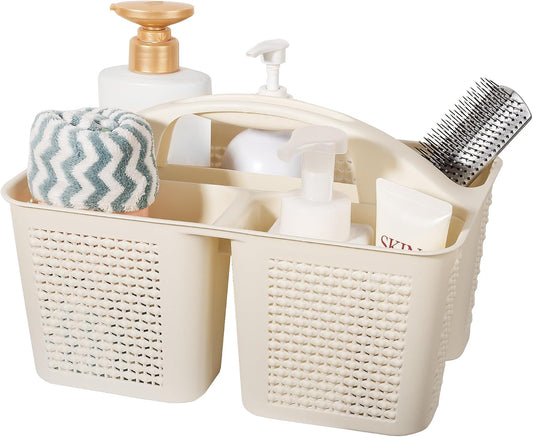 Plastic Portable Shower Caddy Basket with Handle, 3 Compartments, Dark Grey | Storage Organizer with Drain Holes, Sturdy and Durable For Bathroom, Kitchen, College Dorm, Sink, Camping