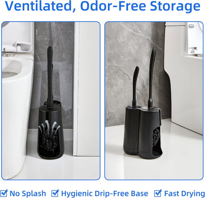 Toilet Brush and Holder Set with Pumice Stone Toilet Bowl Cleaner | Long-handle Scrubber with Ventilated Holder and Pumice Stone for Hard Water Stains, Limescale and Toilet Rings