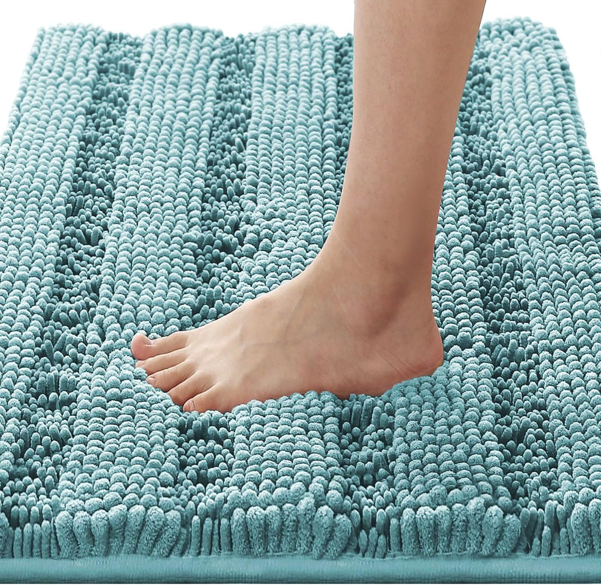 Sage Bathroom Rugs, Bath Mat Set of 2 Extra Thick Chenille Striped Pattern Shaggy Bath Rugs for Bath Room, Non Skid Bath Mats for Bathroom Floor (32 x 20 Plus 24 x 17 - Inches) - Colors A