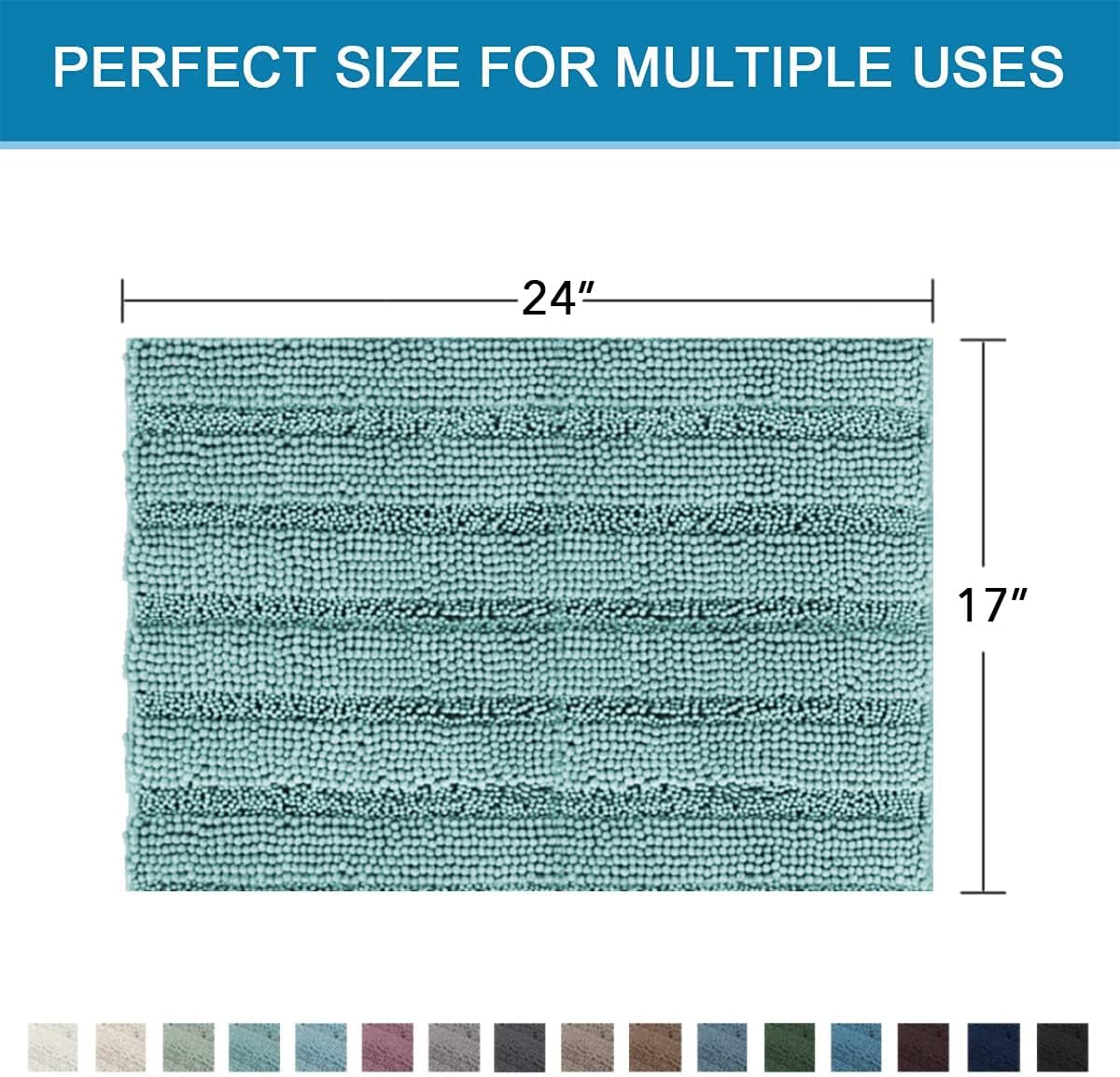 Sage Bathroom Rugs, Bath Mat Set of 2 Extra Thick Chenille Striped Pattern Shaggy Bath Rugs for Bath Room, Non Skid Bath Mats for Bathroom Floor (32 x 20 Plus 24 x 17 - Inches) - Colors A