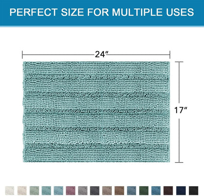 Sage Bathroom Rugs, Bath Mat Set of 2 Extra Thick Chenille Striped Pattern Shaggy Bath Rugs for Bath Room, Non Skid Bath Mats for Bathroom Floor (32 x 20 Plus 24 x 17 - Inches) - Colors A