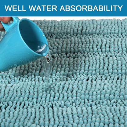 Sage Bathroom Rugs, Bath Mat Set of 2 Extra Thick Chenille Striped Pattern Shaggy Bath Rugs for Bath Room, Non Skid Bath Mats for Bathroom Floor (32 x 20 Plus 24 x 17 - Inches) - Colors A
