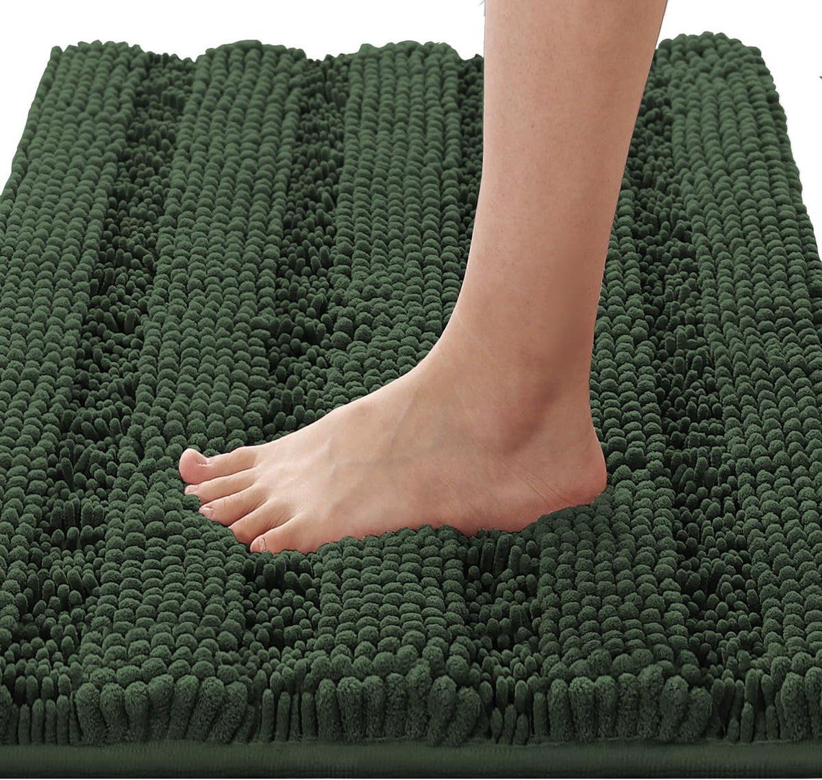 Sage Bathroom Rugs, Bath Mat Set of 2 Extra Thick Chenille Striped Pattern Shaggy Bath Rugs for Bath Room, Non Skid Bath Mats for Bathroom Floor (32 x 20 Plus 24 x 17 - Inches) - Colors A