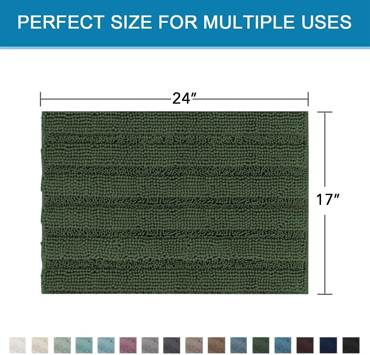Sage Bathroom Rugs, Bath Mat Set of 2 Extra Thick Chenille Striped Pattern Shaggy Bath Rugs for Bath Room, Non Skid Bath Mats for Bathroom Floor (32 x 20 Plus 24 x 17 - Inches) - Colors A