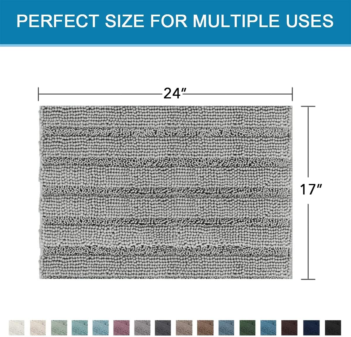 Sage Bathroom Rugs, Bath Mat Set of 2 Extra Thick Chenille Striped Pattern Shaggy Bath Rugs for Bath Room, Non Skid Bath Mats for Bathroom Floor (32 x 20 Plus 24 x 17 - Inches) - Colors A