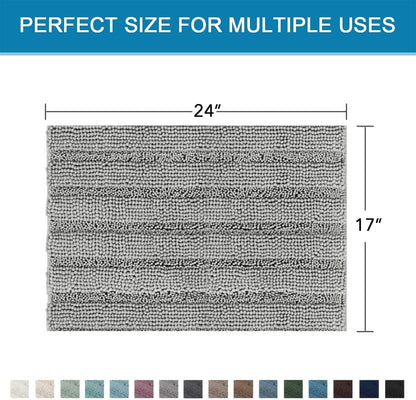 Sage Bathroom Rugs, Bath Mat Set of 2 Extra Thick Chenille Striped Pattern Shaggy Bath Rugs for Bath Room, Non Skid Bath Mats for Bathroom Floor (32 x 20 Plus 24 x 17 - Inches) - Colors A