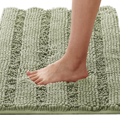 Sage Bathroom Rugs, Bath Mat Set of 2 Extra Thick Chenille Striped Pattern Shaggy Bath Rugs for Bath Room, Non Skid Bath Mats for Bathroom Floor (32 x 20 Plus 24 x 17 - Inches) - Colors A