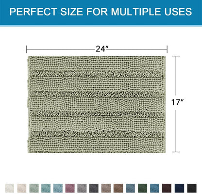 Sage Bathroom Rugs, Bath Mat Set of 2 Extra Thick Chenille Striped Pattern Shaggy Bath Rugs for Bath Room, Non Skid Bath Mats for Bathroom Floor (32 x 20 Plus 24 x 17 - Inches) - Colors A