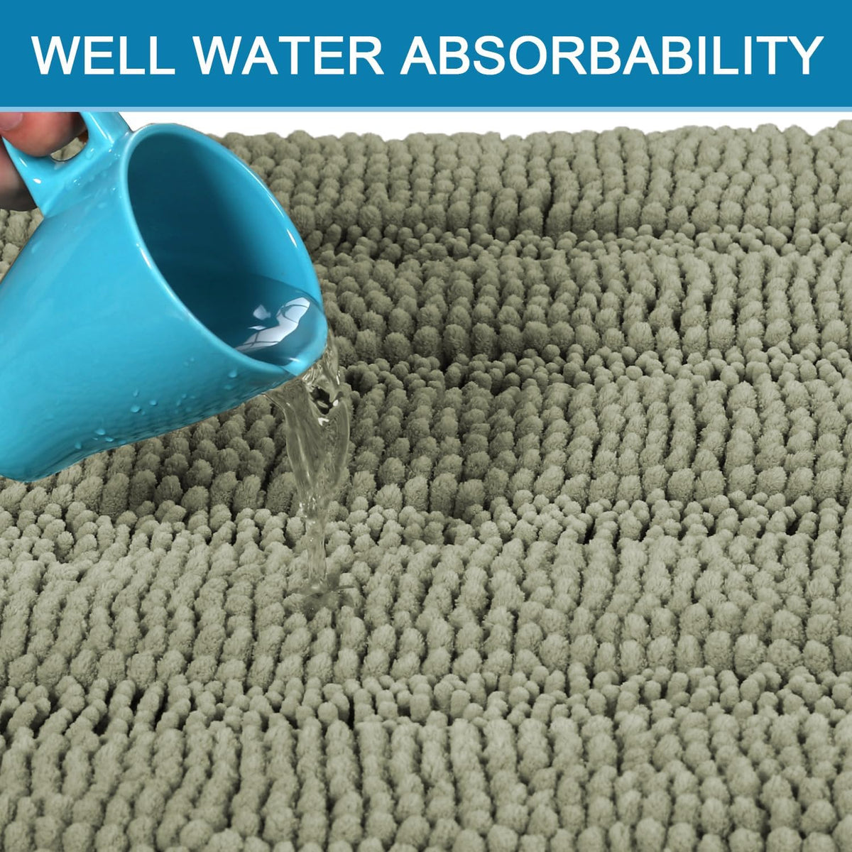 Sage Bathroom Rugs, Bath Mat Set of 2 Extra Thick Chenille Striped Pattern Shaggy Bath Rugs for Bath Room, Non Skid Bath Mats for Bathroom Floor (32 x 20 Plus 24 x 17 - Inches) - Colors A