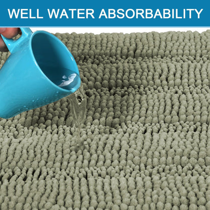 Sage Bathroom Rugs, Bath Mat Set of 2 Extra Thick Chenille Striped Pattern Shaggy Bath Rugs for Bath Room, Non Skid Bath Mats for Bathroom Floor (32 x 20 Plus 24 x 17 - Inches) - Colors A