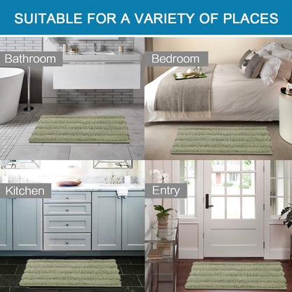 Sage Bathroom Rugs, Bath Mat Set of 2 Extra Thick Chenille Striped Pattern Shaggy Bath Rugs for Bath Room, Non Skid Bath Mats for Bathroom Floor (32 x 20 Plus 24 x 17 - Inches) - Colors A