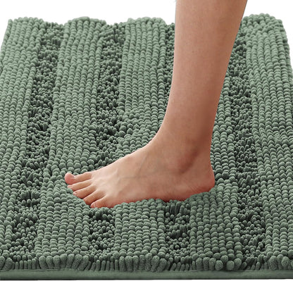 Sage Bathroom Rugs, Bath Mat Set of 2 Extra Thick Chenille Striped Pattern Shaggy Bath Rugs for Bath Room, Non Skid Bath Mats for Bathroom Floor (32 x 20 Plus 24 x 17 - Inches) - Colors A