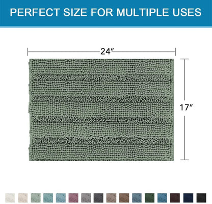 Sage Bathroom Rugs, Bath Mat Set of 2 Extra Thick Chenille Striped Pattern Shaggy Bath Rugs for Bath Room, Non Skid Bath Mats for Bathroom Floor (32 x 20 Plus 24 x 17 - Inches) - Colors A