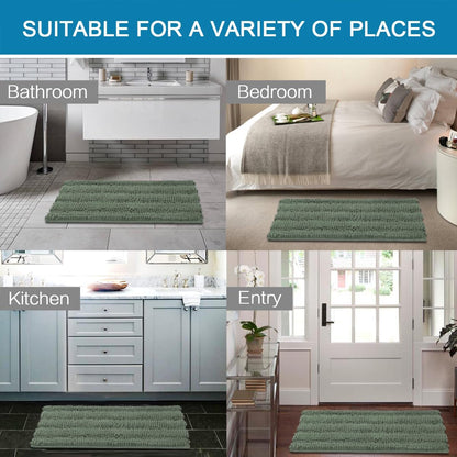 Sage Bathroom Rugs, Bath Mat Set of 2 Extra Thick Chenille Striped Pattern Shaggy Bath Rugs for Bath Room, Non Skid Bath Mats for Bathroom Floor (32 x 20 Plus 24 x 17 - Inches) - Colors A