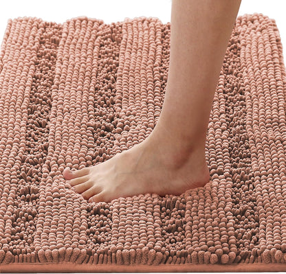 Sage Bathroom Rugs, Bath Mat Set of 2 Extra Thick Chenille Striped Pattern Shaggy Bath Rugs for Bath Room, Non Skid Bath Mats for Bathroom Floor (32 x 20 Plus 24 x 17 - Inches) - Colors A