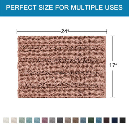 Sage Bathroom Rugs, Bath Mat Set of 2 Extra Thick Chenille Striped Pattern Shaggy Bath Rugs for Bath Room, Non Skid Bath Mats for Bathroom Floor (32 x 20 Plus 24 x 17 - Inches) - Colors A