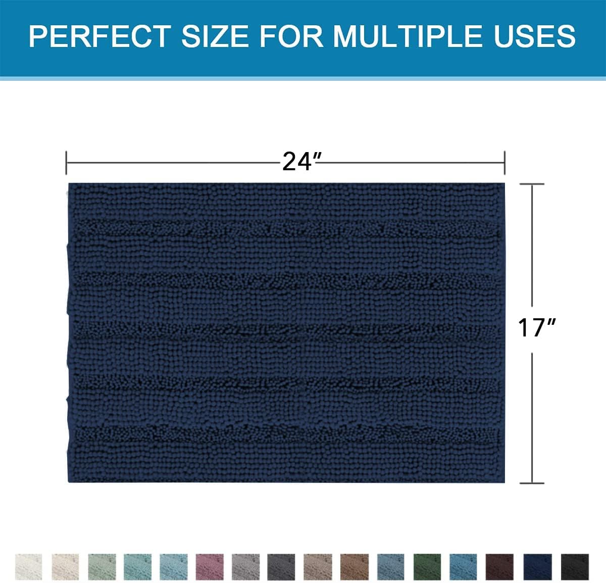 Sage Bathroom Rugs, Bath Mat Set of 2 Extra Thick Chenille Striped Pattern Shaggy Bath Rugs for Bath Room, Non Skid Bath Mats for Bathroom Floor (32 x 20 Plus 24 x 17 - Inches) - Colors A