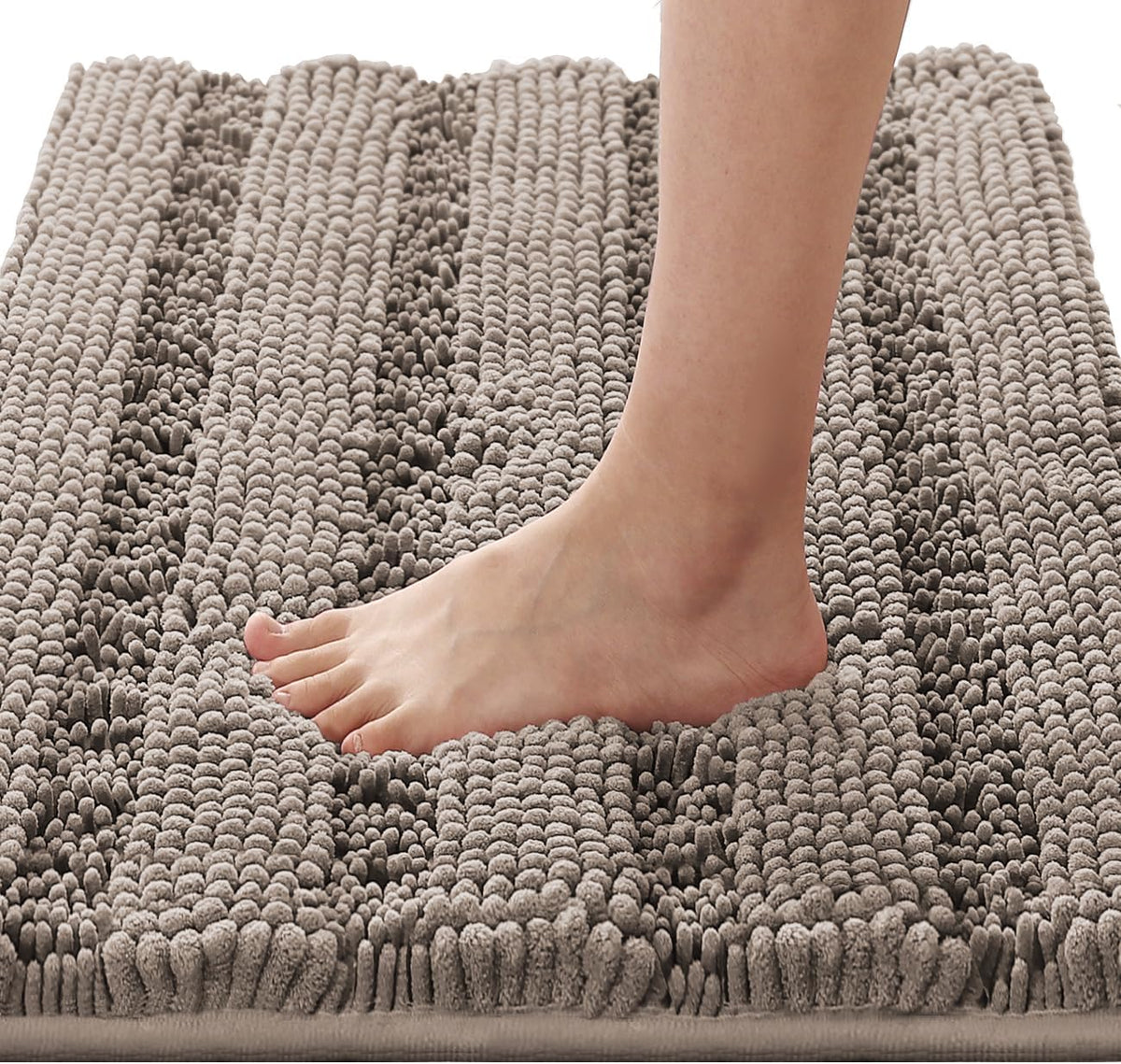 Sage Bathroom Rugs, Bath Mat Set of 2 Extra Thick Chenille Striped Pattern Shaggy Bath Rugs for Bath Room, Non Skid Bath Mats for Bathroom Floor (32 x 20 Plus 24 x 17 - Inches) - Colors A