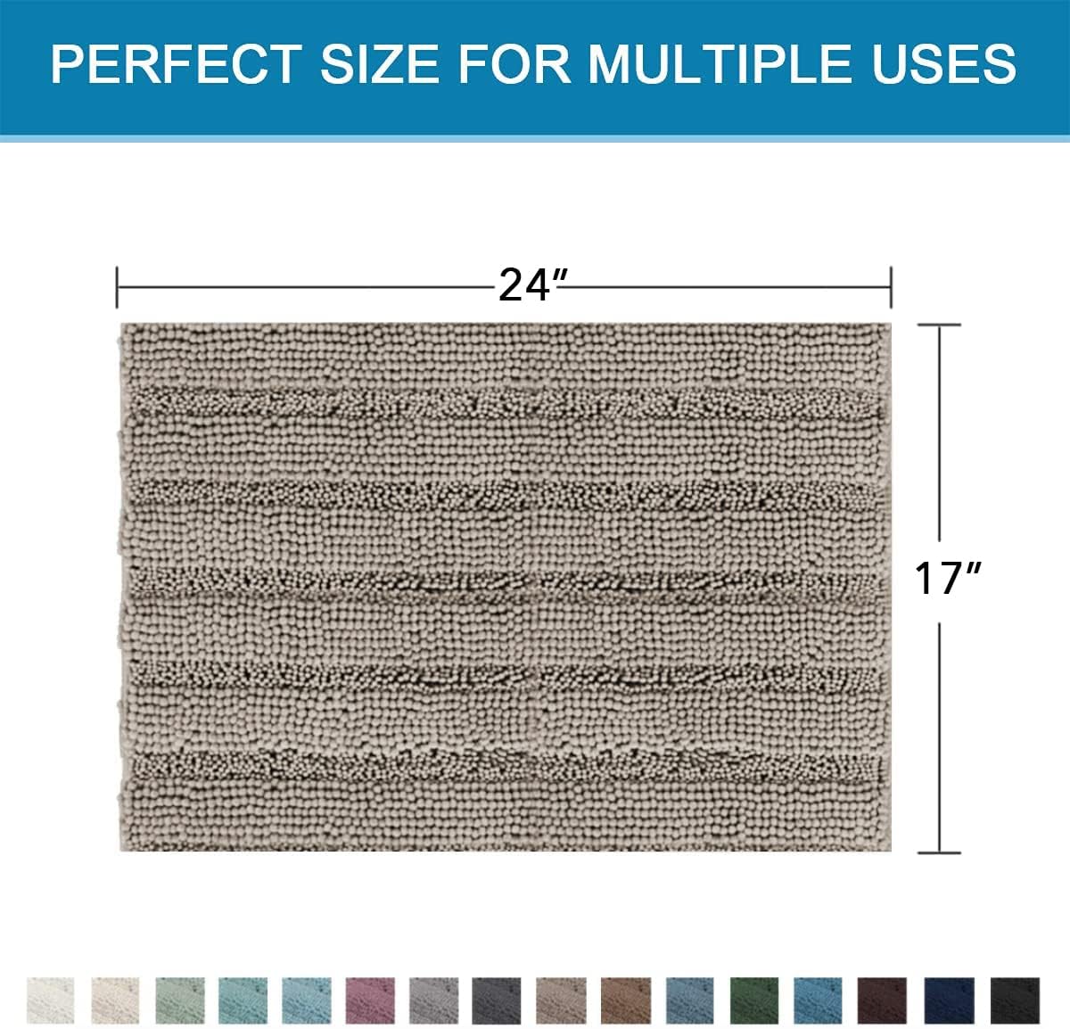 Sage Bathroom Rugs, Bath Mat Set of 2 Extra Thick Chenille Striped Pattern Shaggy Bath Rugs for Bath Room, Non Skid Bath Mats for Bathroom Floor (32 x 20 Plus 24 x 17 - Inches) - Colors A