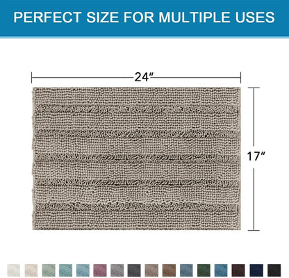 Sage Bathroom Rugs, Bath Mat Set of 2 Extra Thick Chenille Striped Pattern Shaggy Bath Rugs for Bath Room, Non Skid Bath Mats for Bathroom Floor (32 x 20 Plus 24 x 17 - Inches) - Colors A