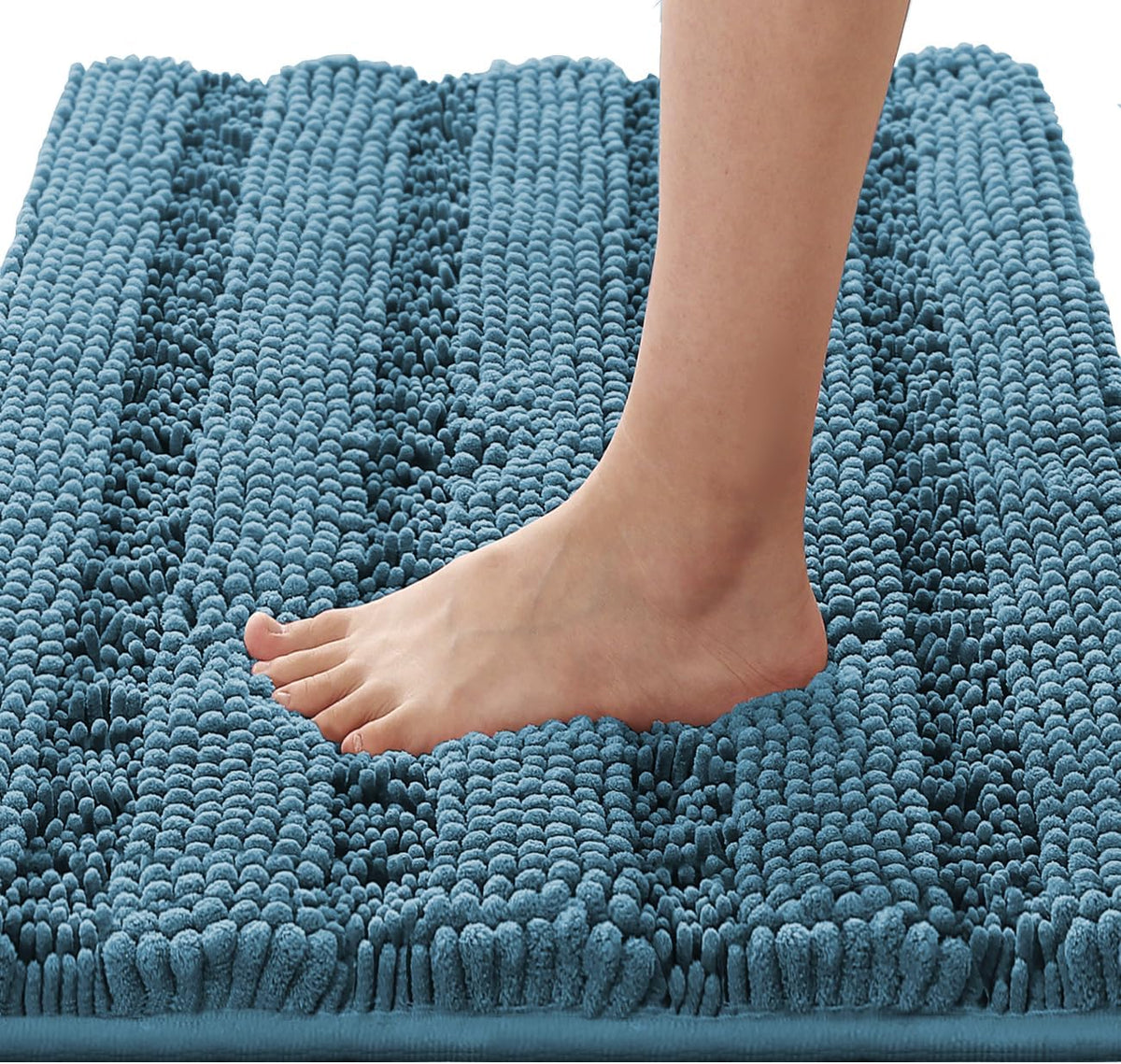 Sage Bathroom Rugs, Bath Mat Set of 2 Extra Thick Chenille Striped Pattern Shaggy Bath Rugs for Bath Room, Non Skid Bath Mats for Bathroom Floor (32 x 20 Plus 24 x 17 - Inches) - Colors A