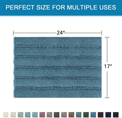 Sage Bathroom Rugs, Bath Mat Set of 2 Extra Thick Chenille Striped Pattern Shaggy Bath Rugs for Bath Room, Non Skid Bath Mats for Bathroom Floor (32 x 20 Plus 24 x 17 - Inches) - Colors A