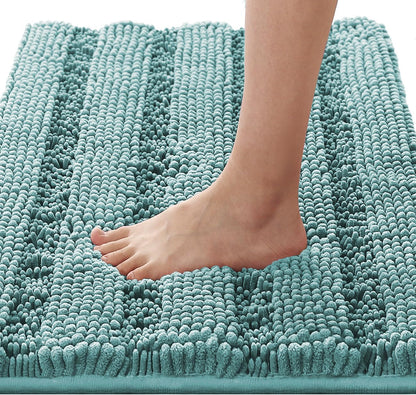 Sage Bathroom Rugs, Bath Mat Set of 2 Extra Thick Chenille Striped Pattern Shaggy Bath Rugs for Bath Room, Non Skid Bath Mats for Bathroom Floor (32 x 20 Plus 24 x 17 - Inches) - Colors A