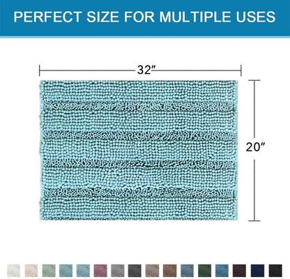 Sage Bathroom Rugs, Bath Mat Set of 2 Extra Thick Chenille Striped Pattern Shaggy Bath Rugs for Bath Room, Non Skid Bath Mats for Bathroom Floor (32 x 20 Plus 24 x 17 - Inches) - Colors A