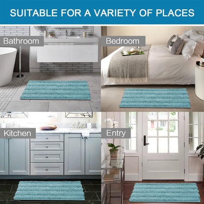 Sage Bathroom Rugs, Bath Mat Set of 2 Extra Thick Chenille Striped Pattern Shaggy Bath Rugs for Bath Room, Non Skid Bath Mats for Bathroom Floor (32 x 20 Plus 24 x 17 - Inches) - Colors A