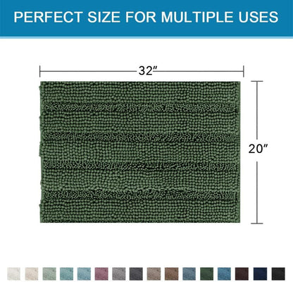 Sage Bathroom Rugs, Bath Mat Set of 2 Extra Thick Chenille Striped Pattern Shaggy Bath Rugs for Bath Room, Non Skid Bath Mats for Bathroom Floor (32 x 20 Plus 24 x 17 - Inches) - Colors A