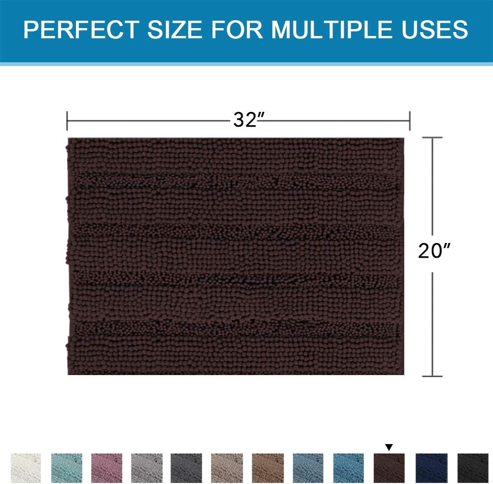 Sage Bathroom Rugs, Bath Mat Set of 2 Extra Thick Chenille Striped Pattern Shaggy Bath Rugs for Bath Room, Non Skid Bath Mats for Bathroom Floor (32 x 20 Plus 24 x 17 - Inches) - Colors A