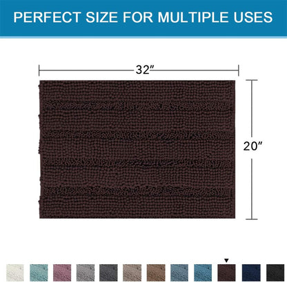 Sage Bathroom Rugs, Bath Mat Set of 2 Extra Thick Chenille Striped Pattern Shaggy Bath Rugs for Bath Room, Non Skid Bath Mats for Bathroom Floor (32 x 20 Plus 24 x 17 - Inches) - Colors A